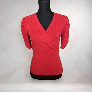 Catherine Malandrino Women's Knit Blouse Size Medium Burnt Orange Wrap Front